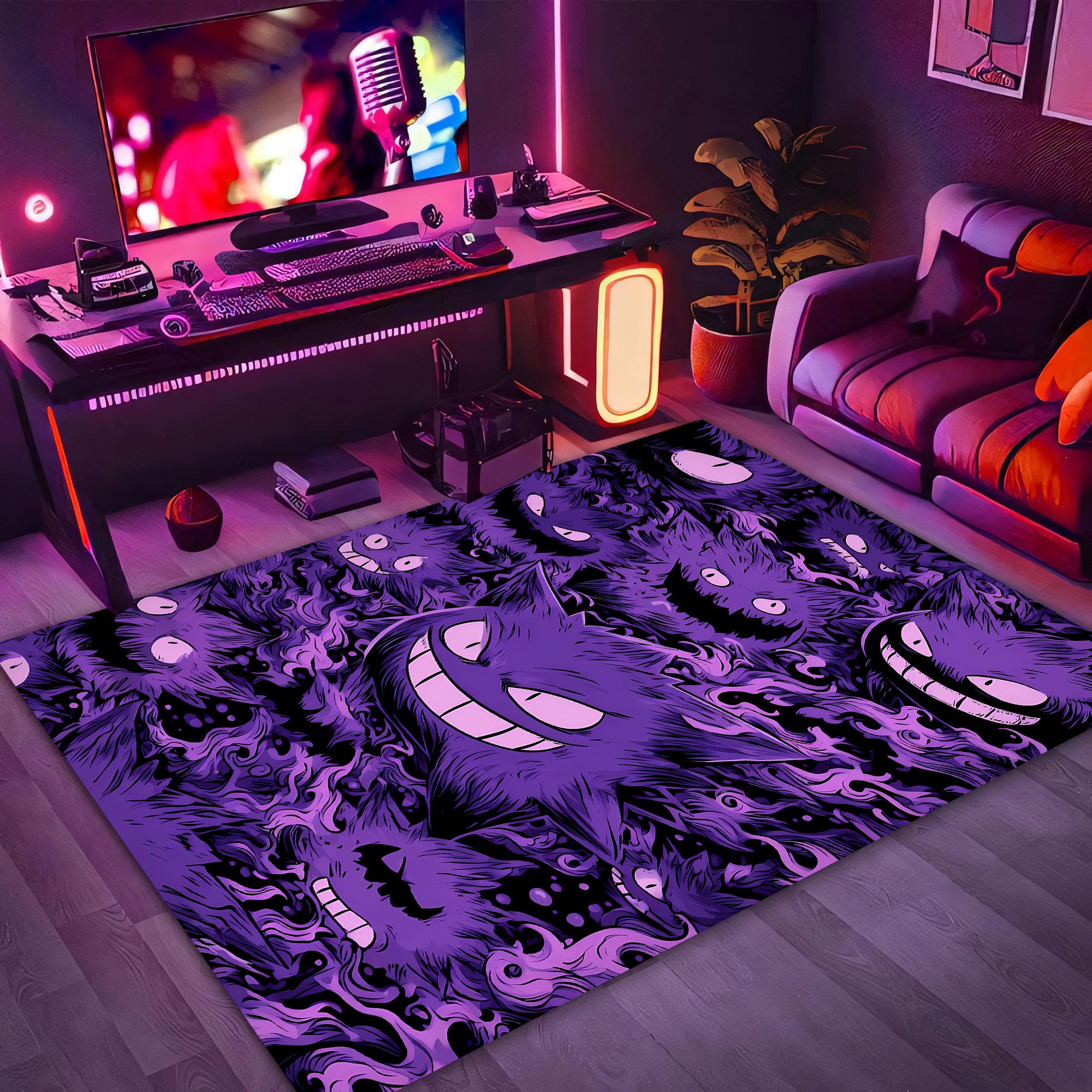 Purple Gamer Rug With Neon Character Design, Cool Gaming Room Carpet ...