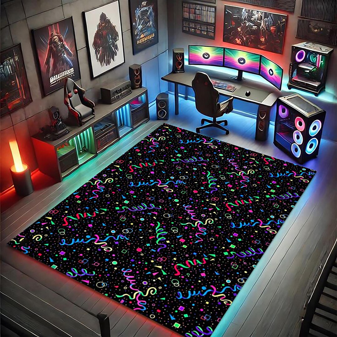 Conveti Rug Retro Neon Confetti Rug – 80s Party Gamer Room Carpet With Color Pop ...