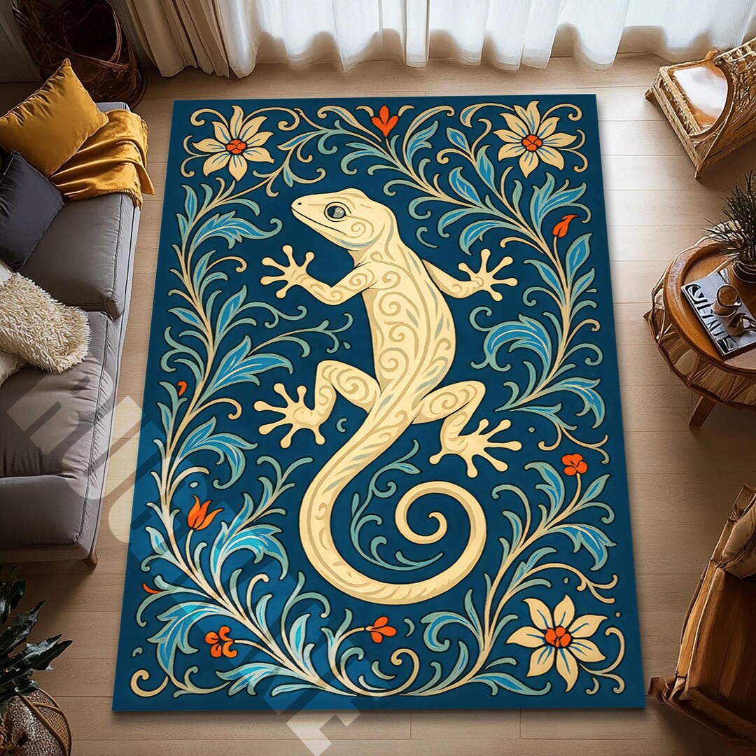 Cool Rug Lizard Art Nouveau Lizard Area Rug, Gecko Floral Pattern, Victorian Style Home ...