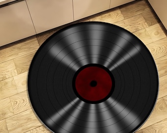 Vinyl Record Round Rug, Music Lover Turntable Decor Carpet