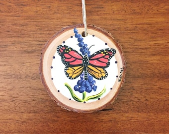 Butterfly | Hand Painted Wood Slice Ornament (Butterfly Art, Butterfly Gift, Butterfly Ornament, Wooden Ornament, Wood Ornament, Wood Art)