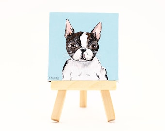 Boston Terrier | Mini Canvas + Easel (Dog Art, Dog Gift, Boston Terrier Art, Boston Terrier Gift, Dog Canvas, Miniature Canvas)