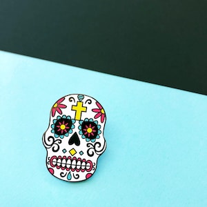 Sugar Skull Enamel Pin Sugar Skull Pin, Sugar Skull Enamel Pin, Skull Pin, Skull Gift, Sugar Skull Gift image 1