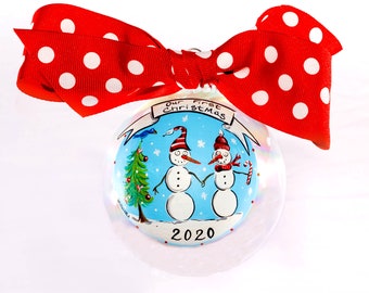 Our First Christmas (Snowpeople) | Hand Painted Glass Ornament