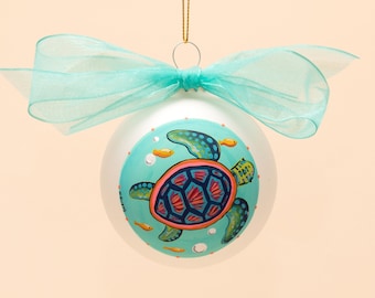 Sea Turtle | Hand-Painted Glass Ornament (Christmas Gift, Holiday Decor, Christmas Ornament, Sea Turtle, Turtle Gift, Turtle Art)