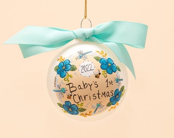 Baby's First Christmas (Blue) | Hand Painted Glass Ornament