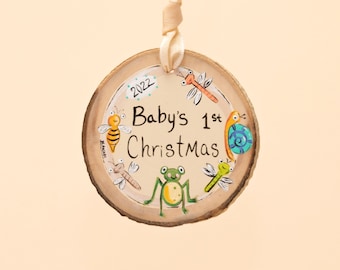 Baby's First Christmas | Hand-Painted Wood Slice Ornament (Baby Ornament, Baby Gift, Baby Christmas)