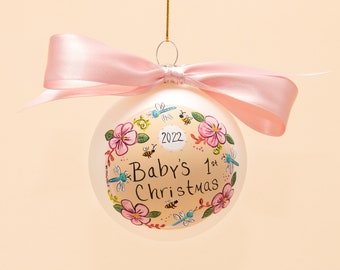 Baby's First Christmas (Pink) | Hand Painted Glass Ornament