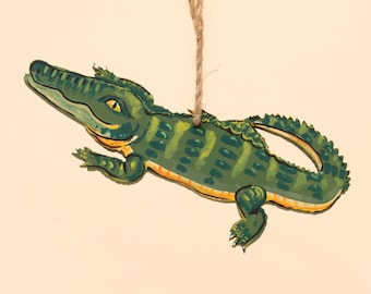 Alligator | Hand-Painted Wood Ornament (Christmas Gift, Holiday Decor, Christmas Ornament, Alligator Ornament, Alligator Gift)