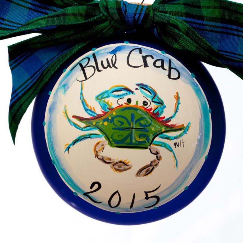 Blue Crab Hand Painted Glass Ornament