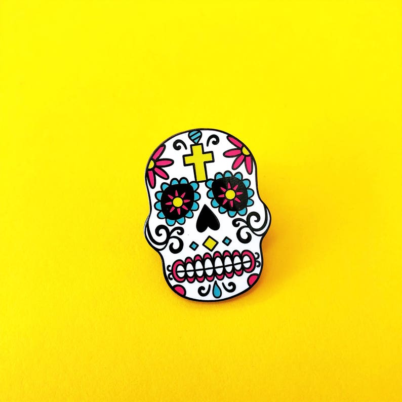 Sugar Skull Enamel Pin Sugar Skull Pin, Sugar Skull Enamel Pin, Skull Pin, Skull Gift, Sugar Skull Gift image 2