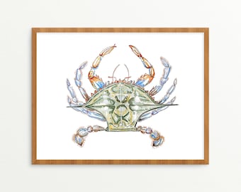 Blue Crab | Print (Blue Crab Art, Blue Crab Decor, Blue Crab Gift, Crab Art, Sea Creature Art, Ocean Art, Ocean Gift)