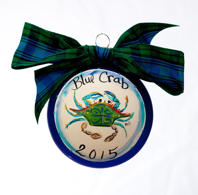 Blue Crab Hand Painted Glass Ornament