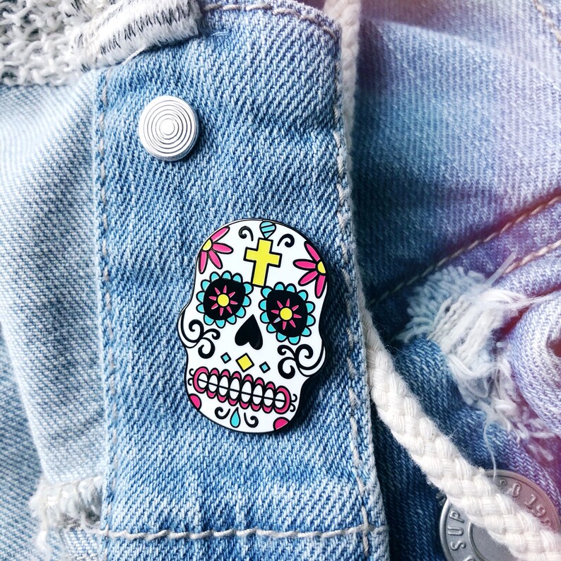 Sugar Skull Enamel Pin Sugar Skull Pin, Sugar Skull Enamel Pin, Skull Pin, Skull Gift, Sugar Skull Gift image 3