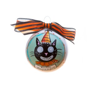Black Cat Hand Painted Glass Ornament