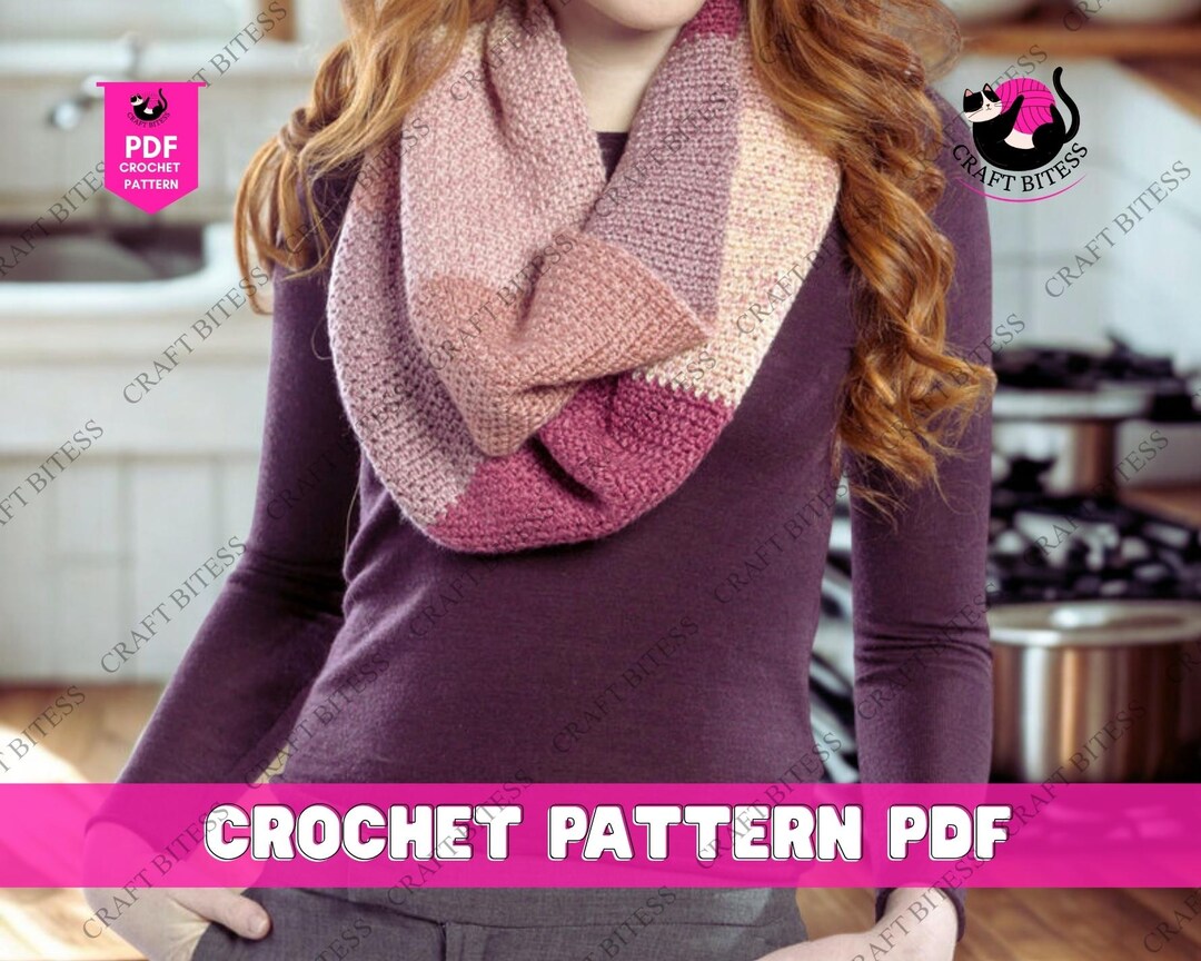 Crochet Pattern Tulips Cowl Infinity Scarf Design Textured Puff Stitch ...