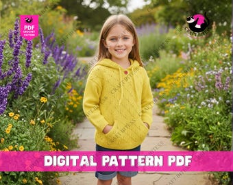 Modello di maglia per maglione con cappuccio spesso per bambini in formato PDF / Felpa con cappuccio raglan facile per bambini dai 3 ai 7 anni / Modello di design per cardigan e maglione fai da te in lana super voluminosa