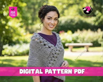 Einfaches Häkelponcho-Muster mit Ärmeln | Oma Stitch Polohals Svoncho | Gehäkelte Poncho PDF Anleitung mit Kapuze & Nahtlos