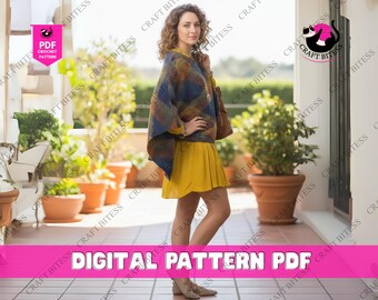 Patrón de poncho de crochet con diseño de cabaña de troncos Maple Lodge, diseño de puntada de trigo, chal con capucha para mujer y patrón de poncho para niños pequeños y adultos.