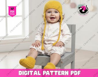 Gehaakte vlieger babymutsje en slofjes set pasgeboren baby jongen vliegende piloot beanie bruin witte handgemaakte baby foto prop babyshower cadeau idee