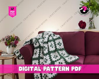 Schema per coperta afghana all'uncinetto con trifoglio irlandese, schema per coperta a quadrifoglio per San Patrizio, coperta da sposa afghana all'uncinetto irlandese