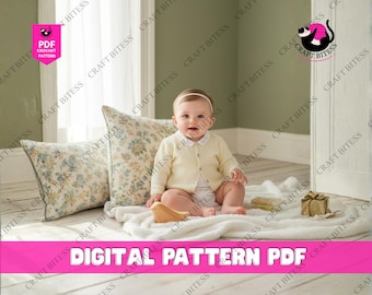 Schema per cardigan da neonato in PDF / Dalla nascita ai 12 mesi / Cardigan con bordo a punto muschio / Schema per maglione da neonato a 5 fili di peso sportivo