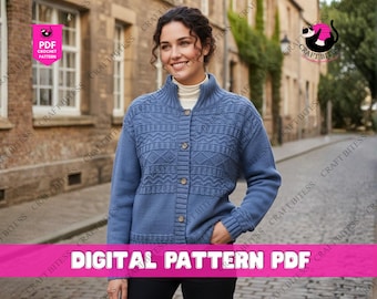 Beatrix Chunky Cardigan Knitting Pattern PDF | Oversized Button-Up Sweater Jacket | Easy Women’s Knit Coat DIY Tutorial