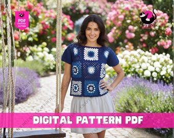 Modello all'uncinetto per gilet quadrato retrò della nonna / Modello all'uncinetto per gilet vintage / Modello all'uncinetto fai da te per top patchwork della nonna in formato PDF