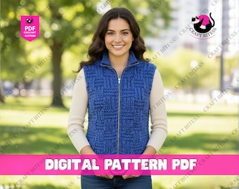 Beginner Knit Vest Pattern for Women – Easy Sleeveless Top Knitting Pattern, PDF DIY Knitted Sweater Vest, Instant Download