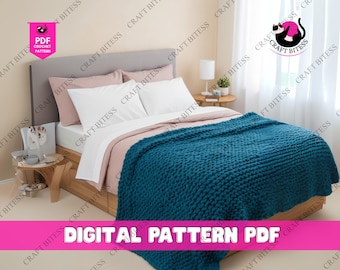 Basketweave Knit Blanket Pattern Piazza Afghan Throw Knitting Pattern for Beginners Easy DIY Blanket Pattern Knitted Home Decor
