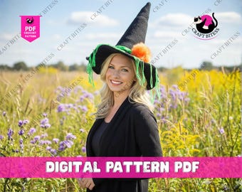 Easy Witch Hat Crochet Pattern for Halloween Costume, Wizard Hat Crochet, Cottagecore Fairycore Crochet Hat, Ren Faire Boho Festival Hat