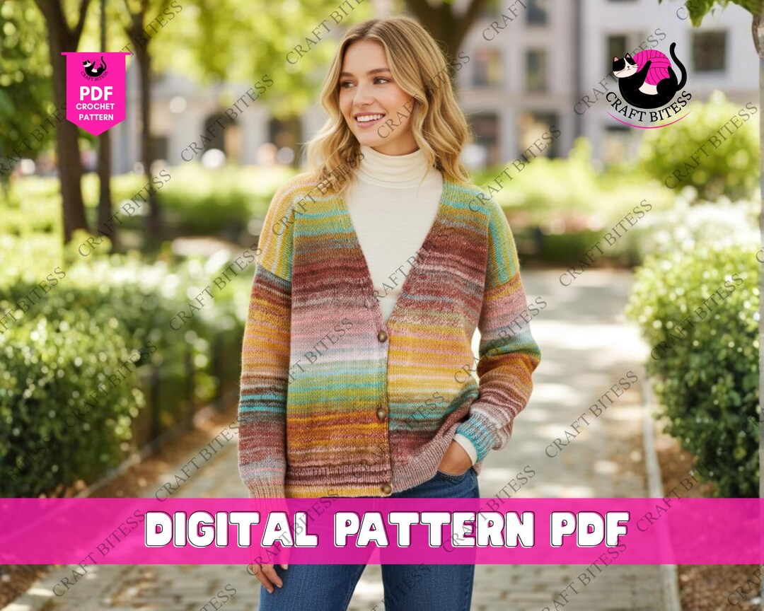 Ribbed V-neck Knitting Cardigan Pattern • Chunky Short Boxy Design With ...