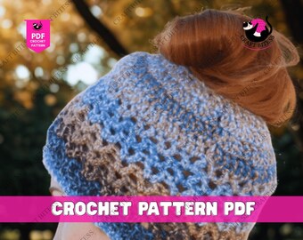 Modello per cappello all'uncinetto con chignon spettinato, modello per berretto all'uncinetto con coda di cavallo, cappello invernale spesso con foro per capelli, tutorial fai da te per berretto all'uncinetto