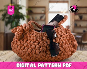 Crochet Bag Pattern – Puffy T-Shirt Yarn Purse for Beginners – DIY Crochet Handbag Pattern with Soft Textured Design – Orange Clutch Pattern
