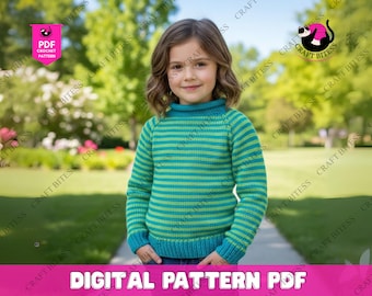 Children Cable Sweater Knitting Pattern Top Down | Toddler Raglan Jumper Pattern for Boys and Girls | Easy Knit Kids Pullover Design