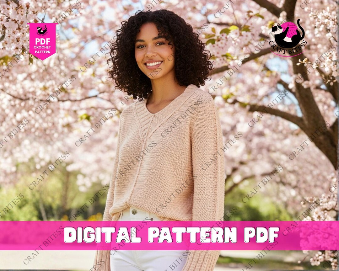 Basic V Neck Pullover Knitting Pattern Set of Four Seamless Top Down ...