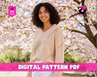 Basic V Neck Pullover Knitting Pattern Set of Four Seamless Top Down Raglan Sweaters in Multiple Gauges for Women Sizes S to 4XL Plus