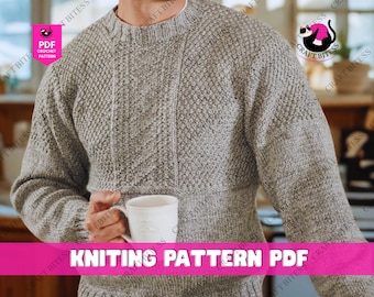 Modello di maglia per maglione Guernsey da uomo, maglione Gansey classico, pullover da pescatore irlandese, design vintage nordico Fair Isle