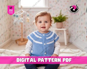 Modello per maglia a collo alto e cappello per neonati / Tunica a righe in formato PDF / Maglione unisex per bambini / Modello facile per bambini e bambine