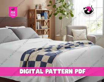 Modello di coperta quadrata smussata per magliai esperti, modello di coperta con filato di scarto, modello di coperta lavorata a maglia fai da te da scaricare