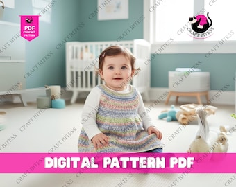 Patrón de vestido de bebé fácil de tejer, vestido de bebé tejido a mano, diseño de vestido de punto Lucy, conjunto de punto para niña pequeña, ropa de punto para bebé