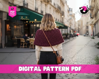 Knitting pattern for women wool poncho pattern turtleneck capelet design DIY knit tutorial poncho knitting pattern handmade cape