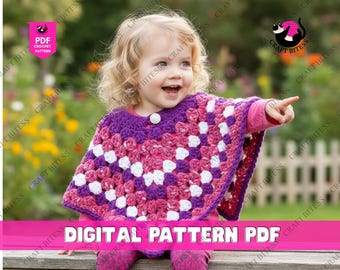 Poncho à col roulé Daphné au crochet pour bébé, tout-petit et enfant, motif de poncho facile au crochet pour enfants, conception de poncho pull bébé fait main