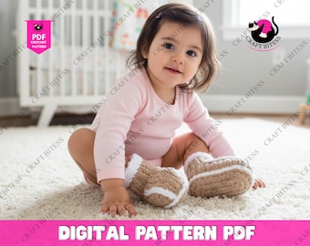 Modello per scarpine lavorate a maglia Sweet Pea per bambini, per principianti, pantofole mocassino per neonati, design di scarpine lavorate a maglia comode, idea regalo per neonati fatta a mano