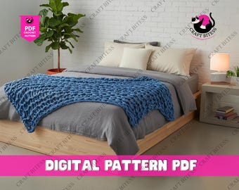 Patrón de manta a rayas fácil de tejer, patrón de punto musgo grueso, patrón de tejido afgano, manta ideal para principiantes, decoración del hogar DIY