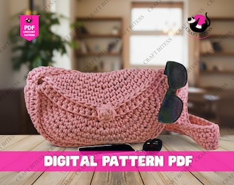 Crochet bag pattern for beginners, round shoulder purse design, handmade rope handbag pattern, modern crochet clutch pattern