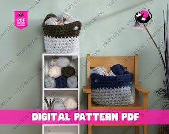 Schema all'uncinetto per cestino portaoggetti Spike, moderno design all'uncinetto per organizzare la casa, schema per cestino in cotone fatto a mano per principianti