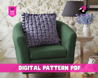 Patrón de funda de almohada de punto cable con diseño de espina dorsal, funda con botones y tabla de tejido para proyectos de cojines y decoración del hogar.