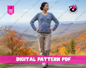 Patrón de tejido Jersey 02 Patrón de suéter raglán Patrón de suéter de punto de arriba hacia abajo apto para principiantes Patrón de suéter para mujeres Hombres Tejido DIY