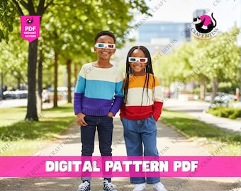 Modello per maglione grosso per bambini piccoli • Pullover per bambini facile da usare in PDF • Modello a maglia grossa per età 3-7 • Lavoretto adatto ai principianti